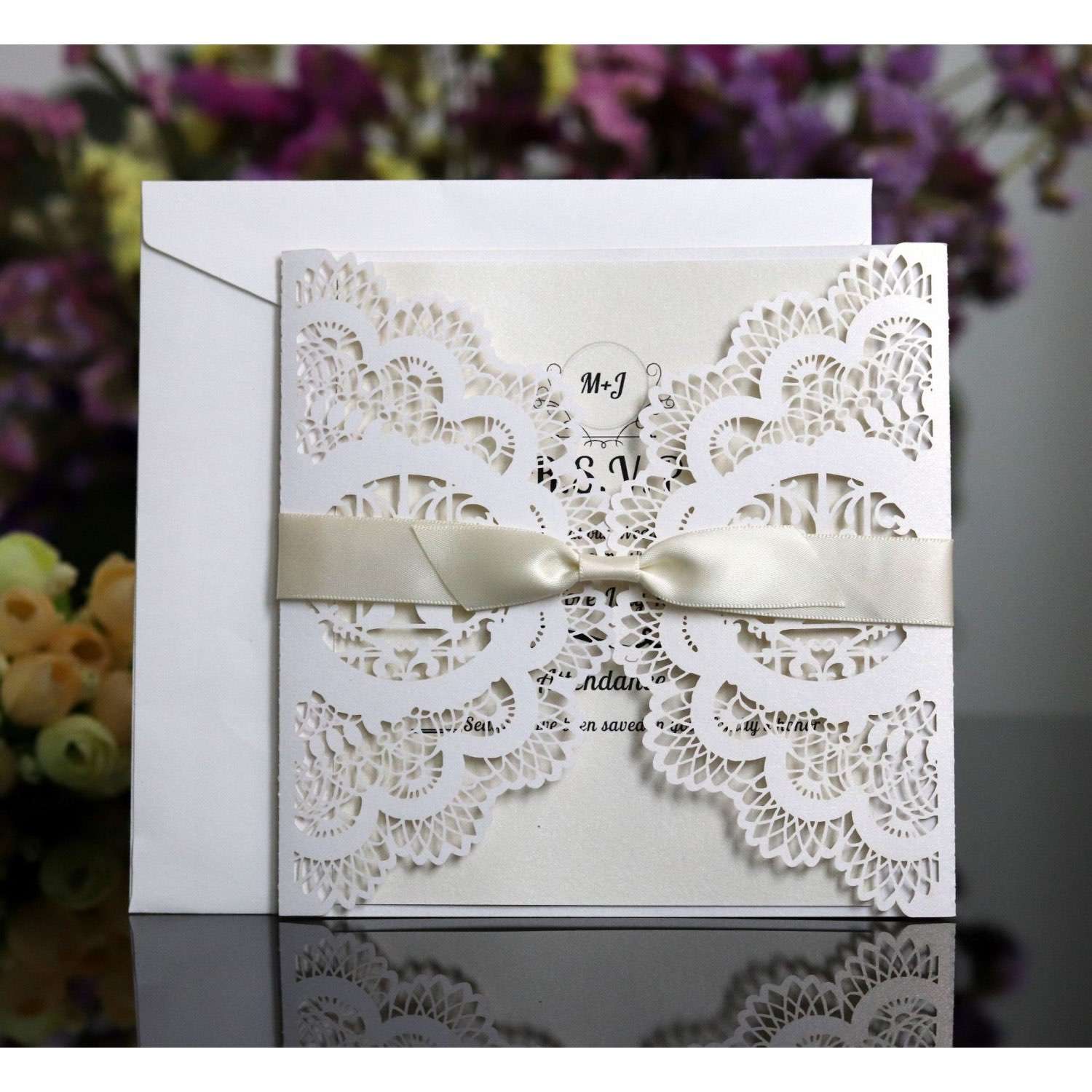 White Laser Wedding Invitation Holder Wedding Card